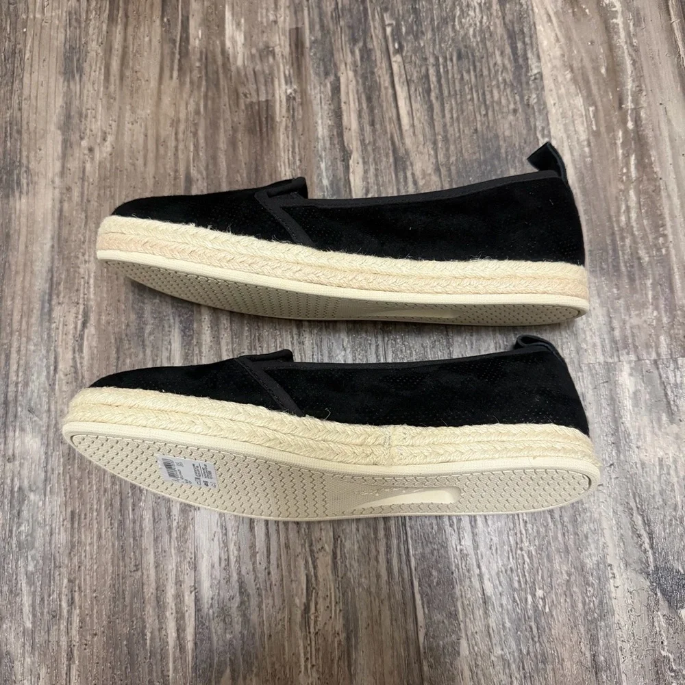 Clarks Women's Black Suede Soft Cushion Espadrille Slip-On Loafers Size 6.5W